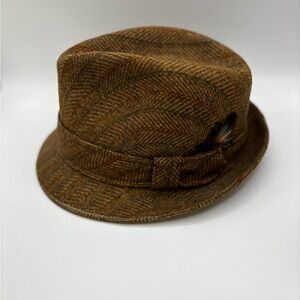 Vintage Brown Herringbone Fedora Hat
